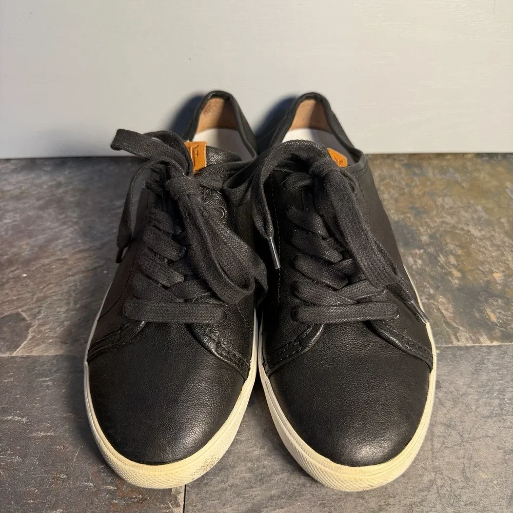 Frye Womens Mindy Black Low Top Leather Lace Up Sneaker Shoes Size 7.5 m